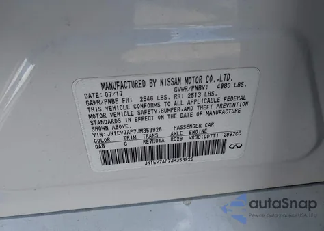 2018 Infiniti Q50 3.0T Luxe z USA, uszkodzony, nr VIN JN1EV7AP7JM353926